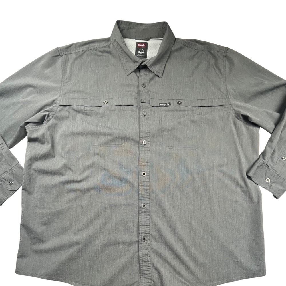 Wrangler Outdoor Mens 3XL Gray Long Sleeve Roll Tab Vent Back Fishing Shirt